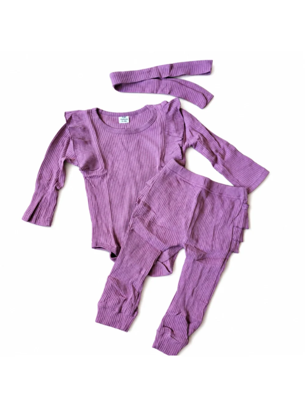 Baby Girl 3-Piece Rib Frill Long Sleeve Romper & Pant Set-Size 12-18 Months–NWT